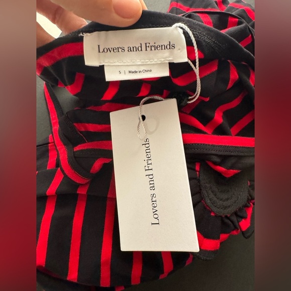 LOVERS AND FRIENDS Carmen Midi Dress in Black & Red Stripe size S - Picture 6 of 15